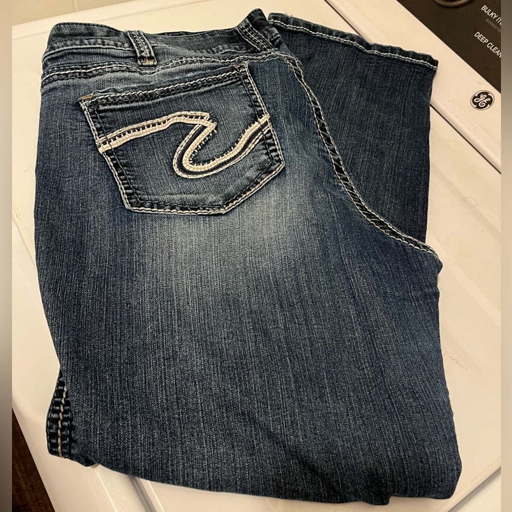 Silver Twisted Capri Jeans, size 16.